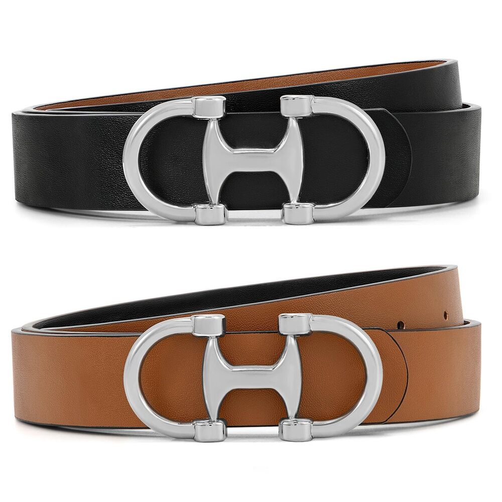 7322 Women Reversible Leather Belt Two-in-one Ladies Belts With Silver